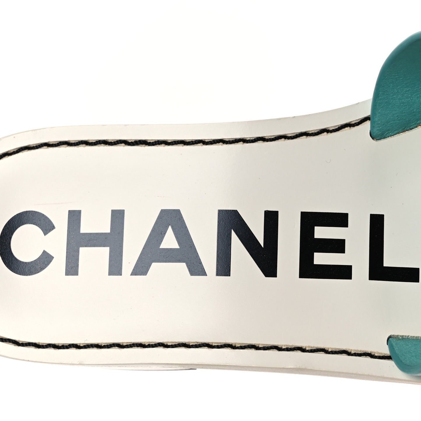 Calfskin CC Mules 38.5 Turquoise White
