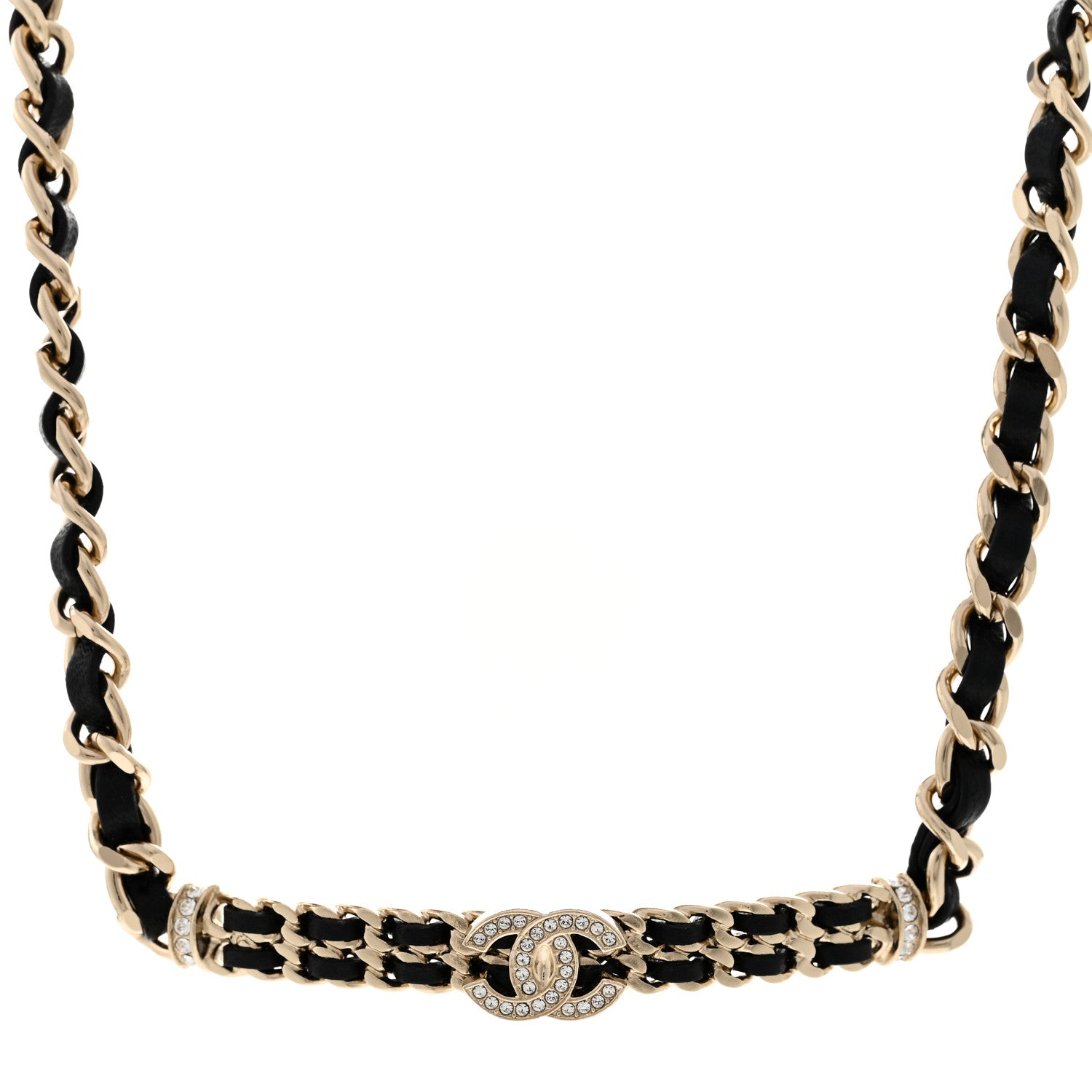 Chanel Metal Lambskin Crystal CC Choker Necklace Black Gold 1 of 6