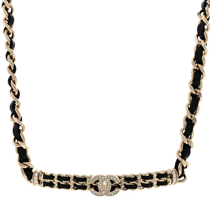 Chanel Metal Lambskin Crystal CC Choker Necklace Black Gold 1 of 6