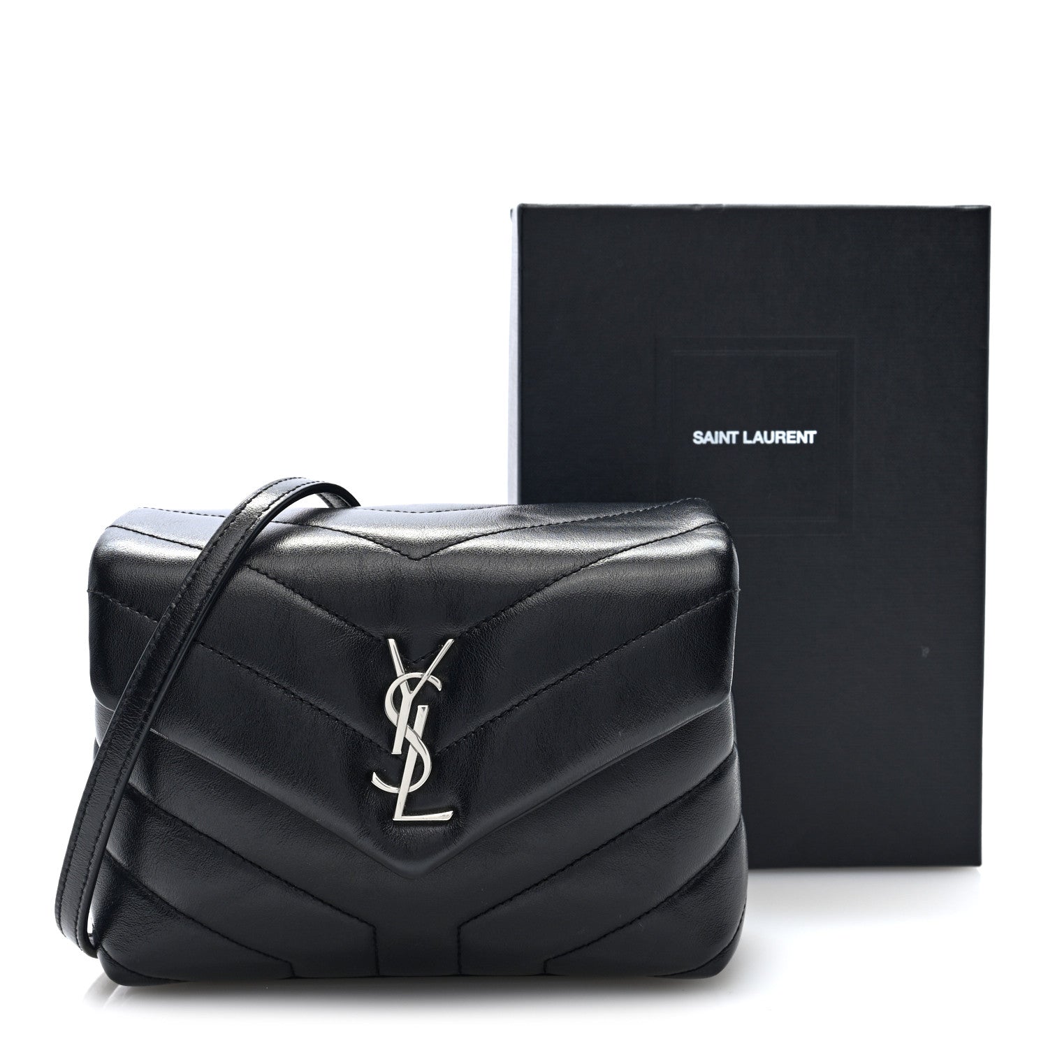Saint Laurent Calfskin Y Quilted Monogram Toy Loulou Crossbody Bag Black 10 of 10