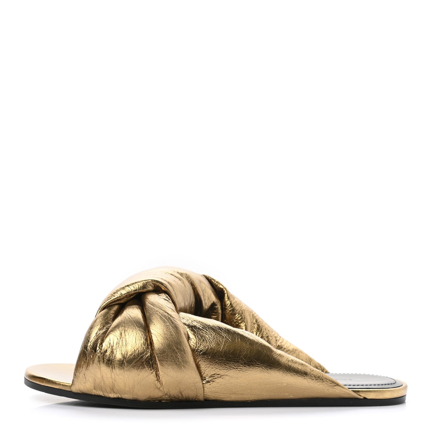 Metallic Lambskin Drapy Slide Sandals 37 Gold