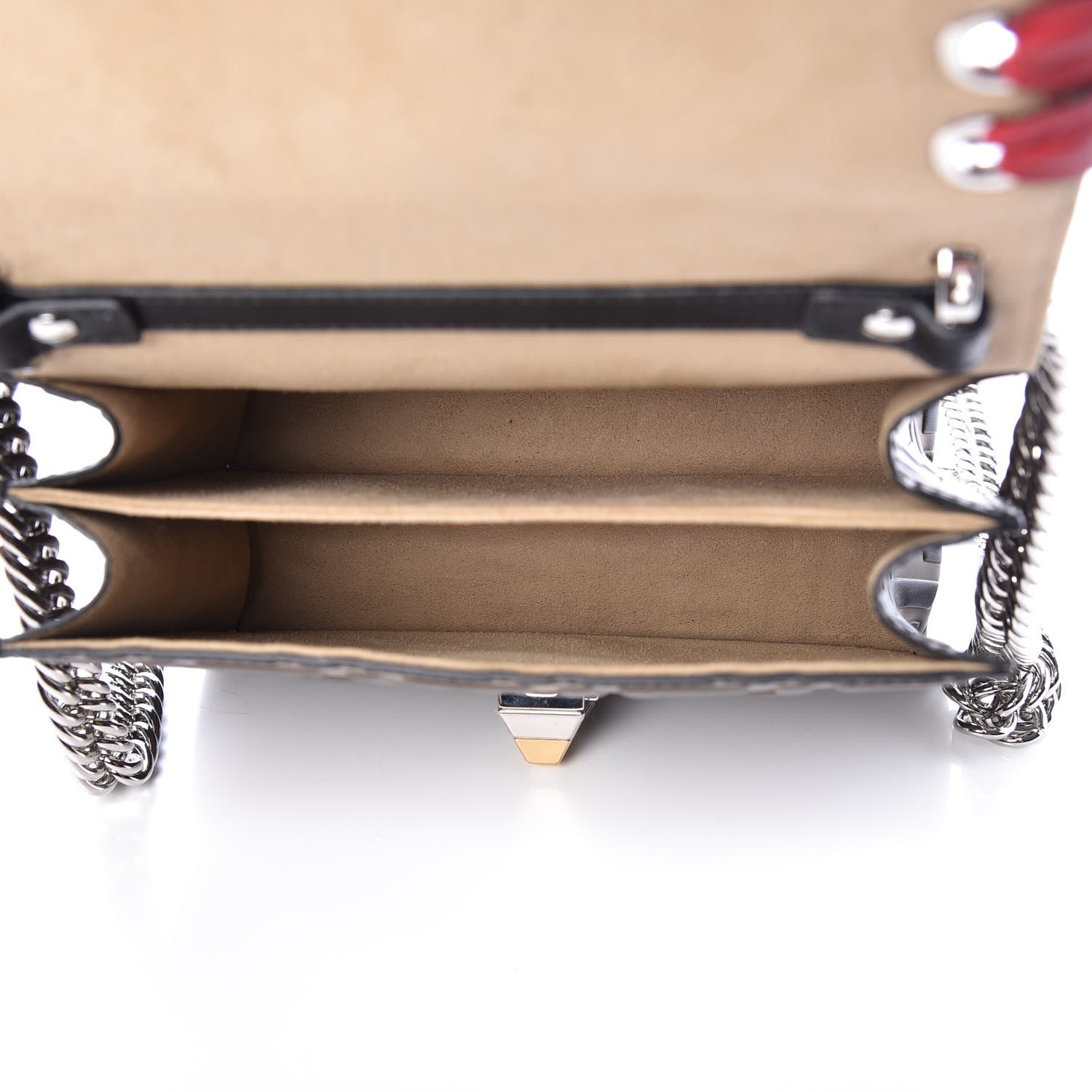 Fendi Vitello Shiny Nappa Bi-Color FF 1974 Lace Up Bow Embossed Small Kan I Shoulder Bag Maya Black Fragola 5 of 7