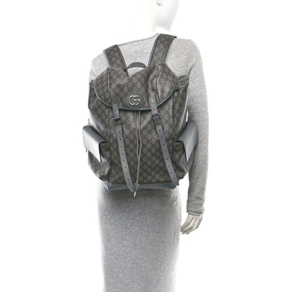 Gucci GG Supreme Monogram Textured Dollar Calfskin Medium Ophidia Double Buckle Backpack Grey Black Graphite Grey 2 of 9