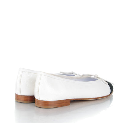 Chanel Fabric Glitter Cap Toe CC Ballerina Flats 35 White Black 4 of 7