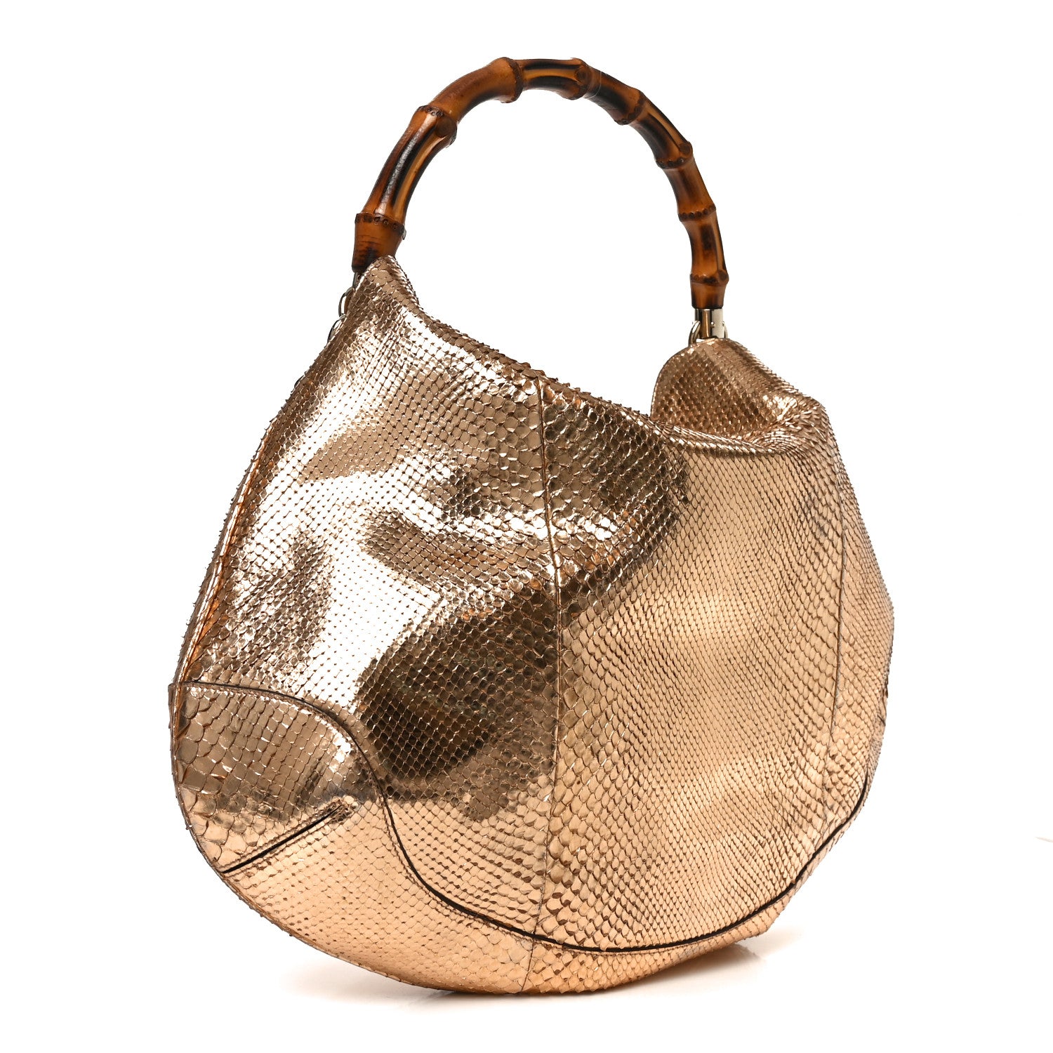 Gucci Metallic Snakeskin Peggy Bamboo Top Handle Hobo Rose Gold 3 of 14