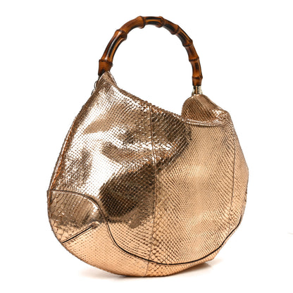 Gucci Metallic Snakeskin Peggy Bamboo Top Handle Hobo Rose Gold 3 of 14