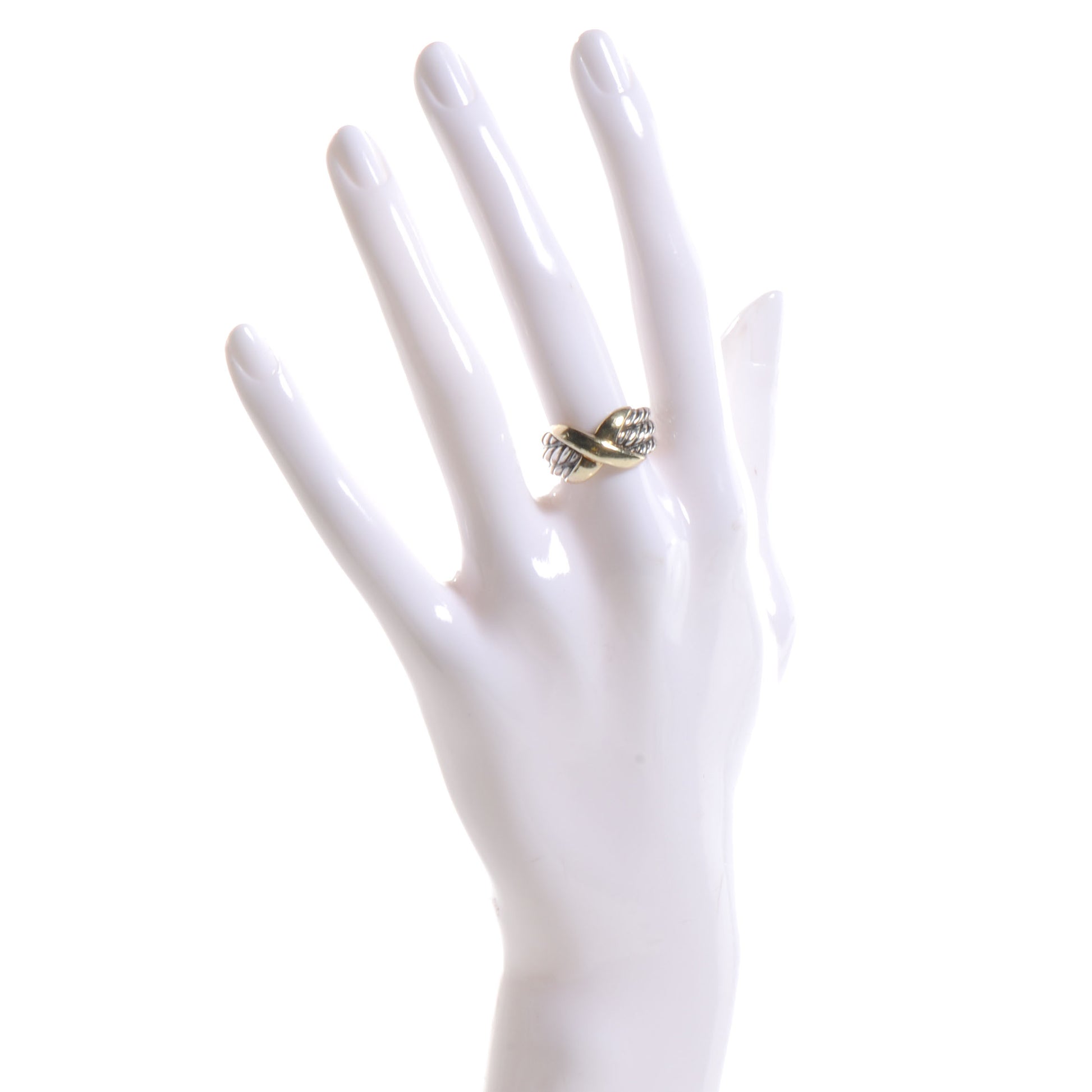David Yurman Sterling Silver 14k Yellow Gold X Crossover Ring 6.5 2 of 7