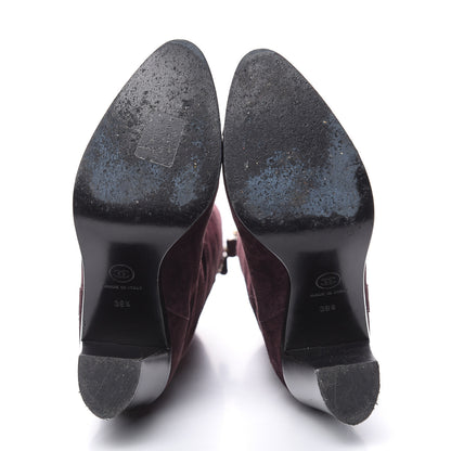 Chanel Suede Calfskin Cap Toe Boots 38.5 Burgundy 5 of 9