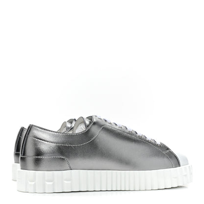 Hermes Metallic Calfskin Cross Sneakers 39 Silver 5 of 9