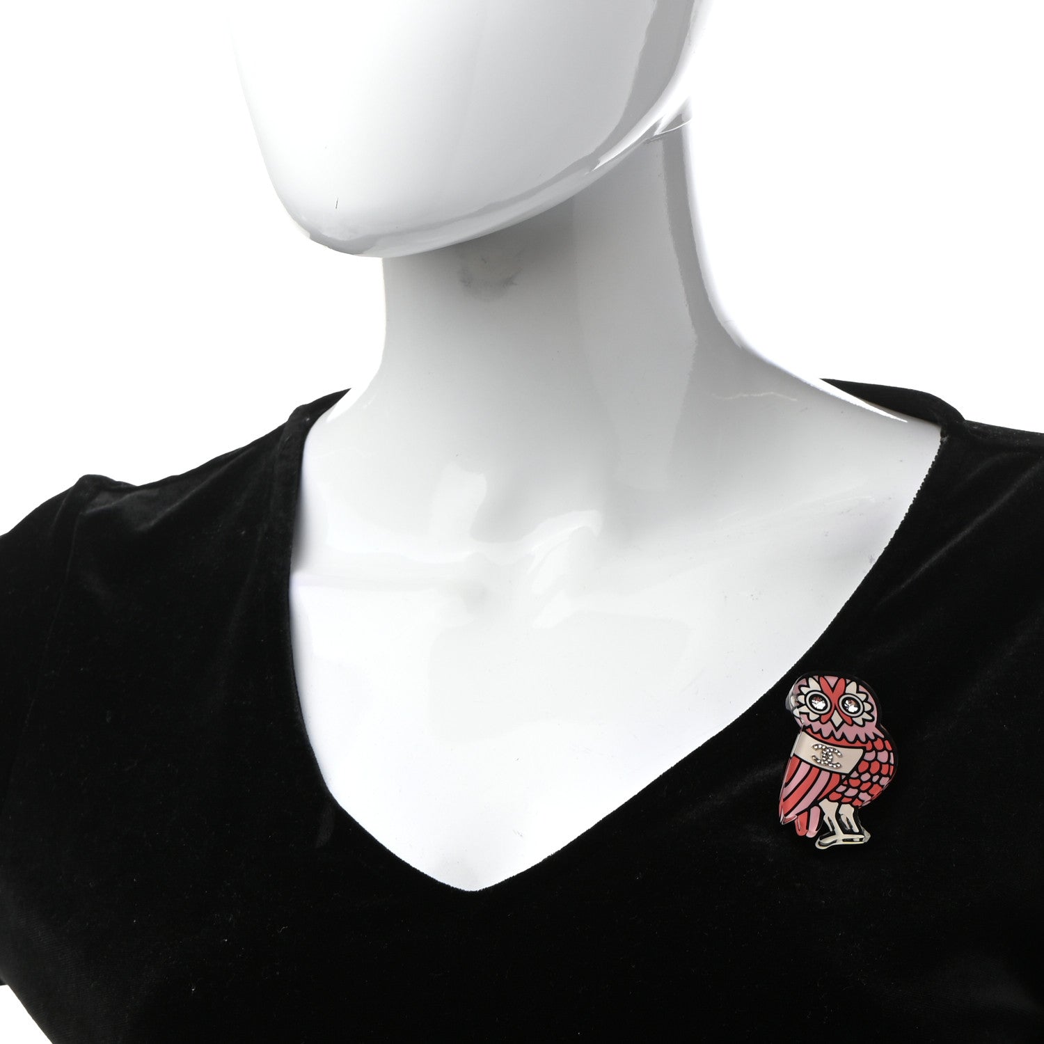 Chanel Resin Crystal Owl CC Brooch Pink 2 of 7