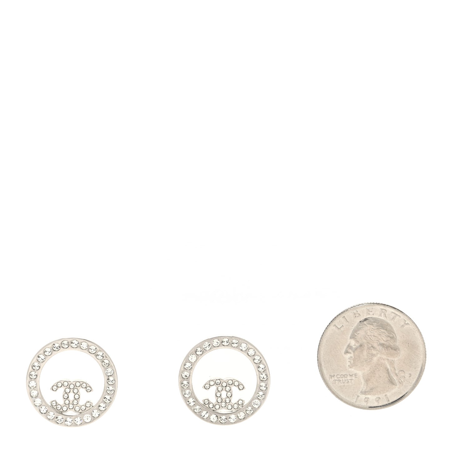 Crystal CC Round Earrings Silver