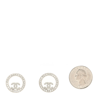 Chanel Crystal CC Round Earrings Silver 2 of 4