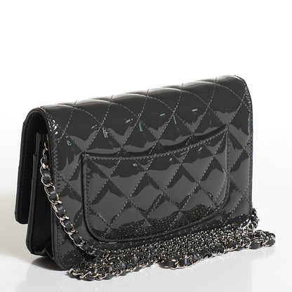 Chanel Patent Quilted Wallet On Chain WOC Dark Grey 3 of 9