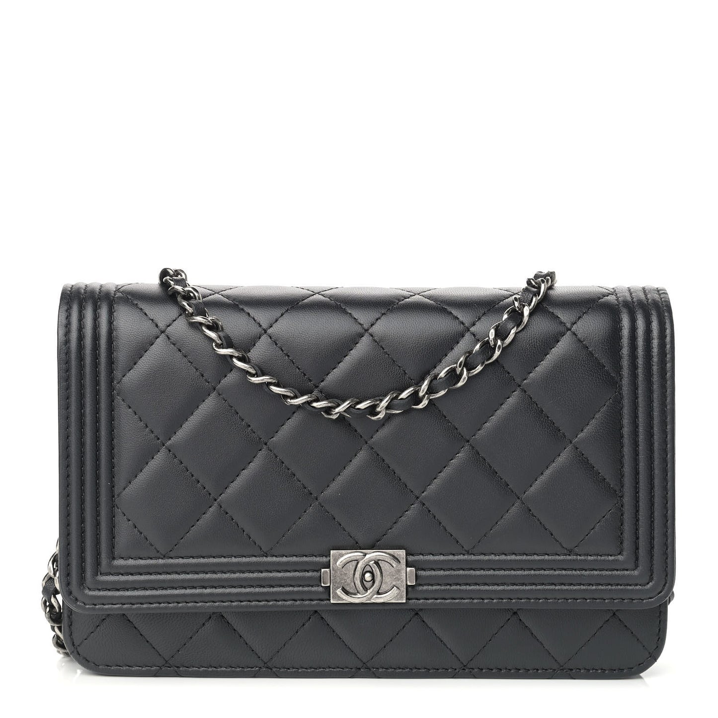 Lambskin Quilted Boy Wallet On Chain WOC Black