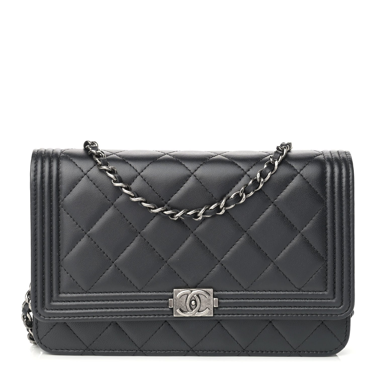 Chanel Lambskin Quilted Boy Wallet On Chain WOC Black 1 of 10