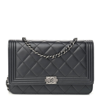 Chanel Lambskin Quilted Boy Wallet On Chain WOC Black 1 of 10