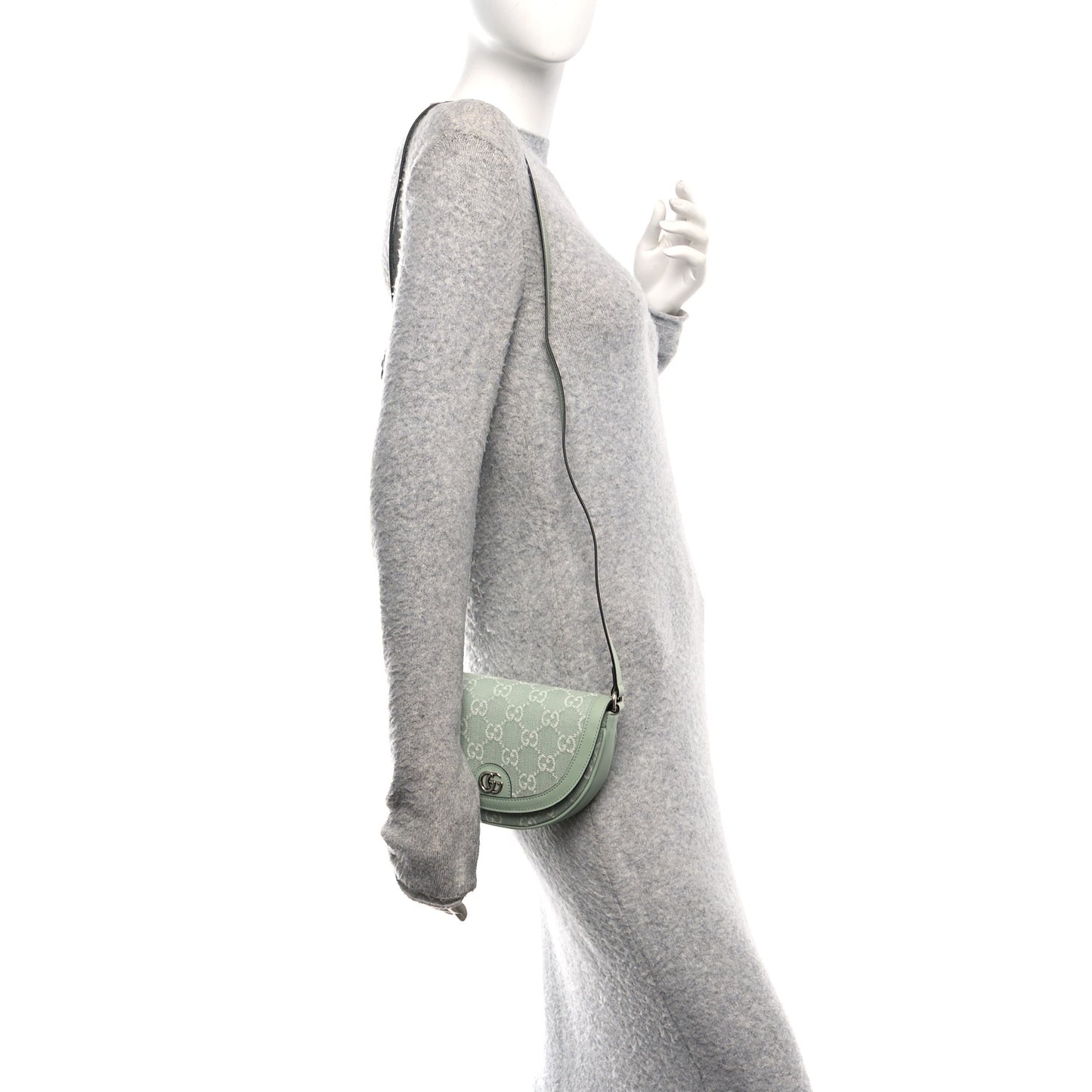 Denim GG Monogram Calfskin Mini Ophidia Flap Shoulder Bag Pale Green