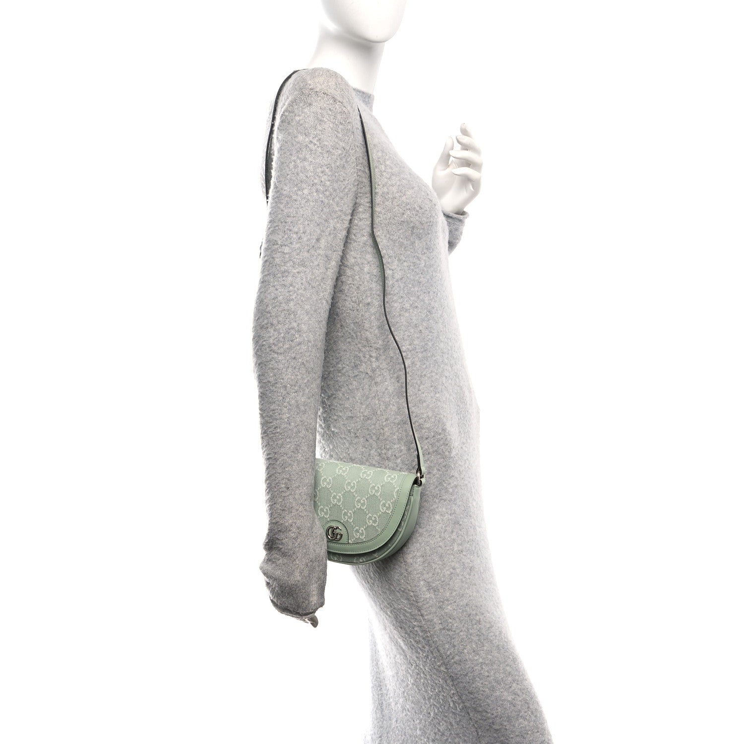 Gucci Denim GG Monogram Calfskin Mini Ophidia Flap Shoulder Bag Pale Green 2 of 10