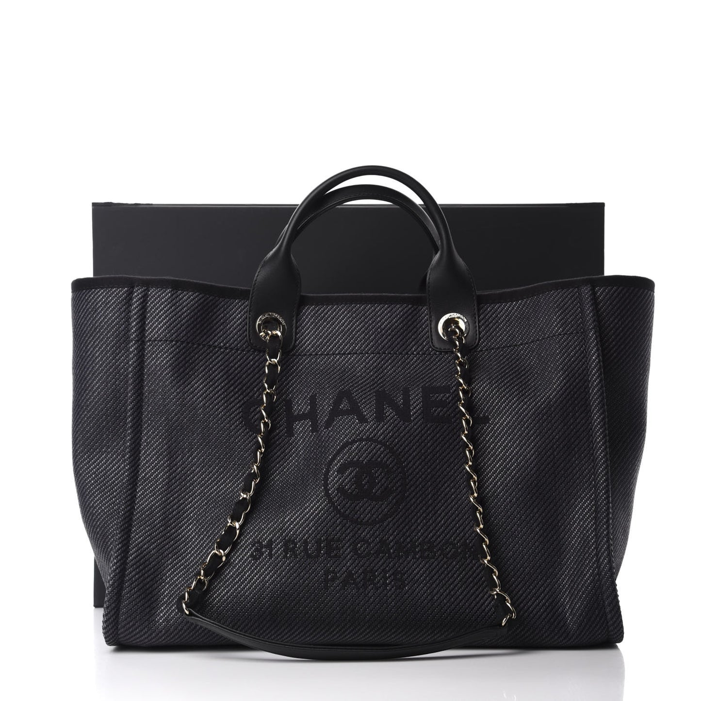 Mixed Fibers Calfskin Medium Deauville Tote Black