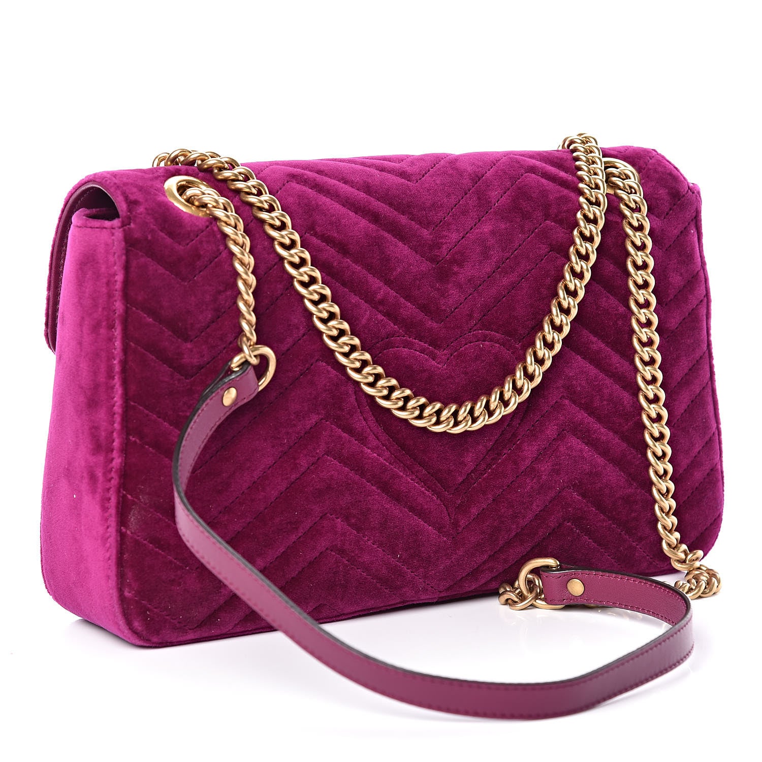 Gucci Velvet Matelasse Medium GG Marmont Shoulder Bag Fuchsia Violet Cyclamen 3 of 9