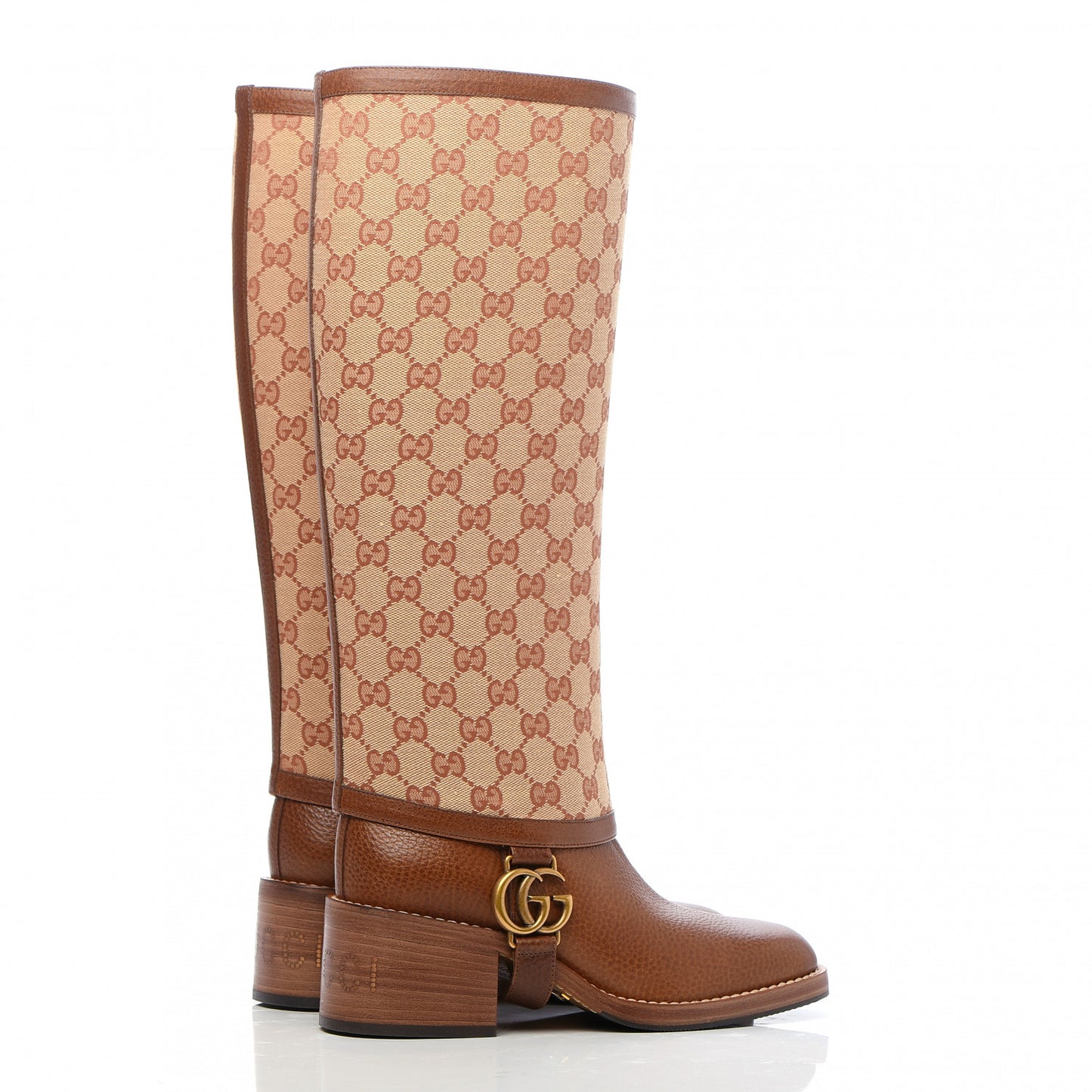 GG Monogram Calfskin Lola Tall Boots 36.5 Beige Ruggine Cuir