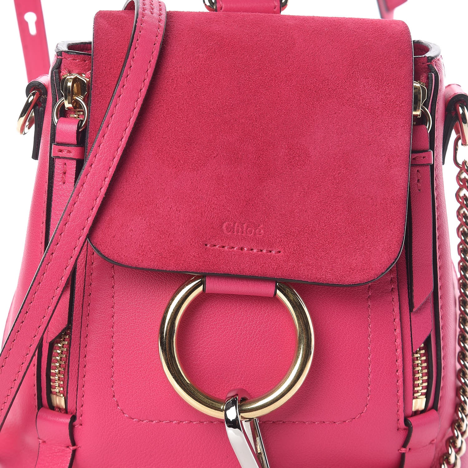 Chloe Suede Calfskin Mini Faye Backpack Fuchsia Rose 9 of 11