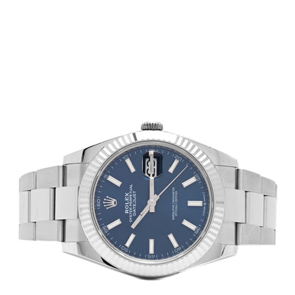 Rolex Stainless Steel 18K White Gold 41mm Oyster Perpetual Datejust Watch Bright Blue 126334 2 of 4
