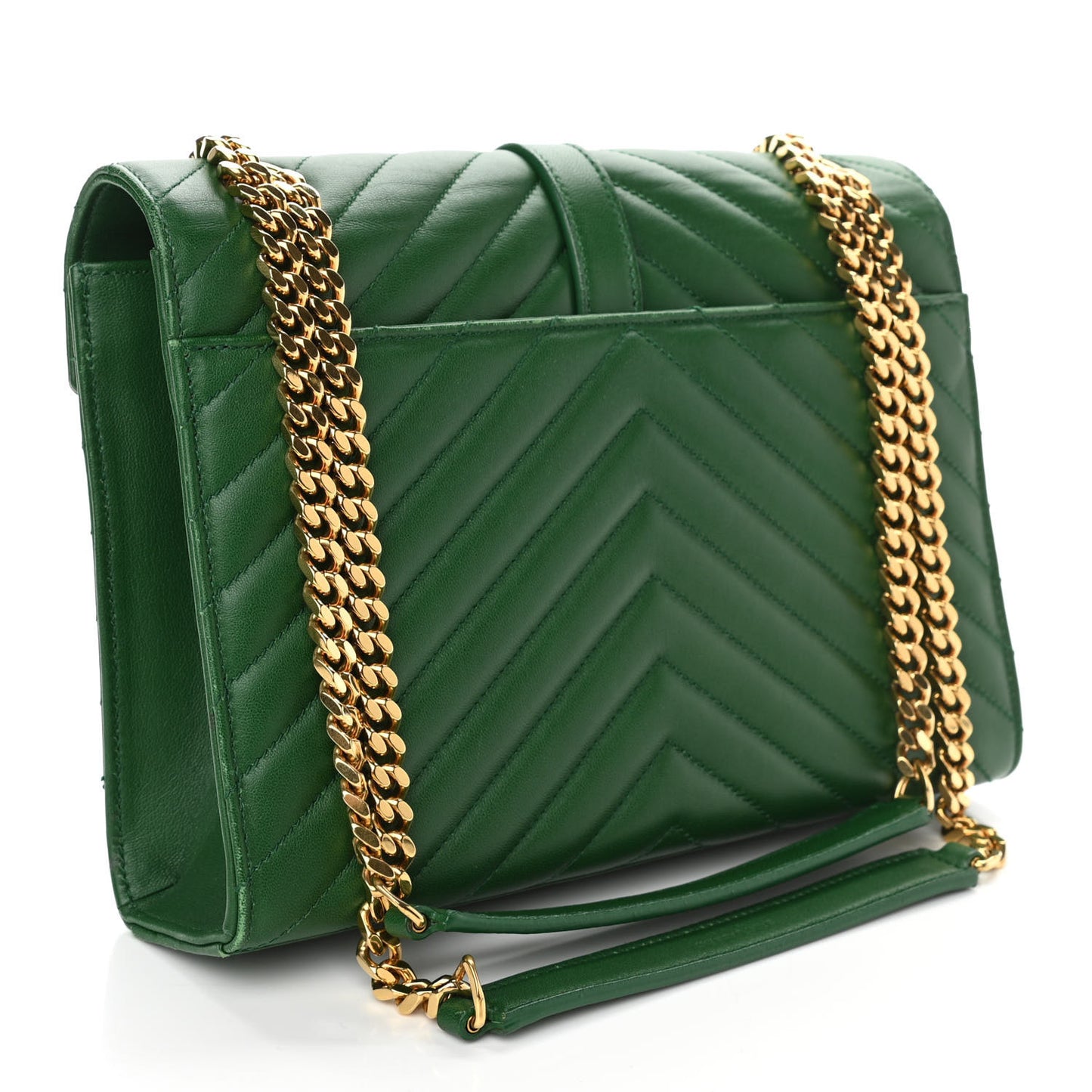 Lambskin Matelasse Chevron Medium Monogram Satchel Green