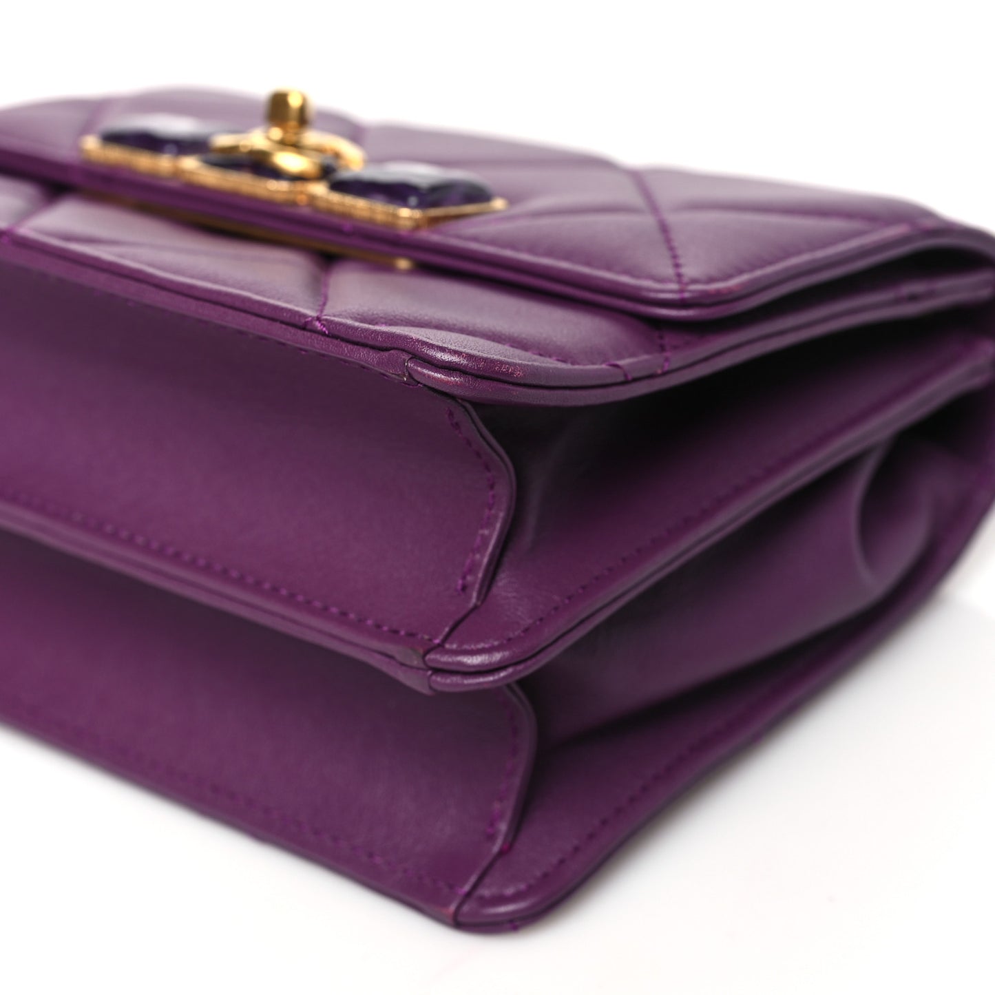 Calfskin Resin Quilted Mini Flap Purple