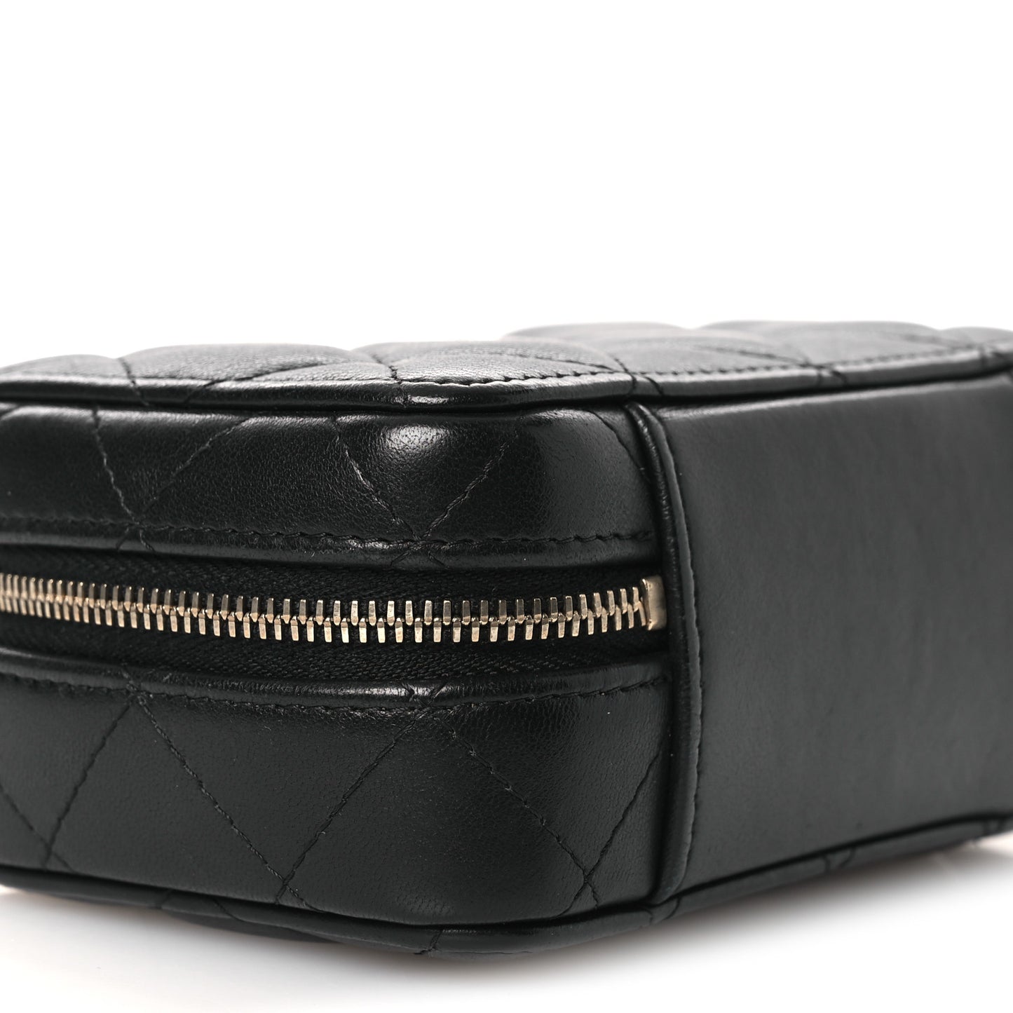 Lambskin Quilted Top Handle Mini Vanity Case Black