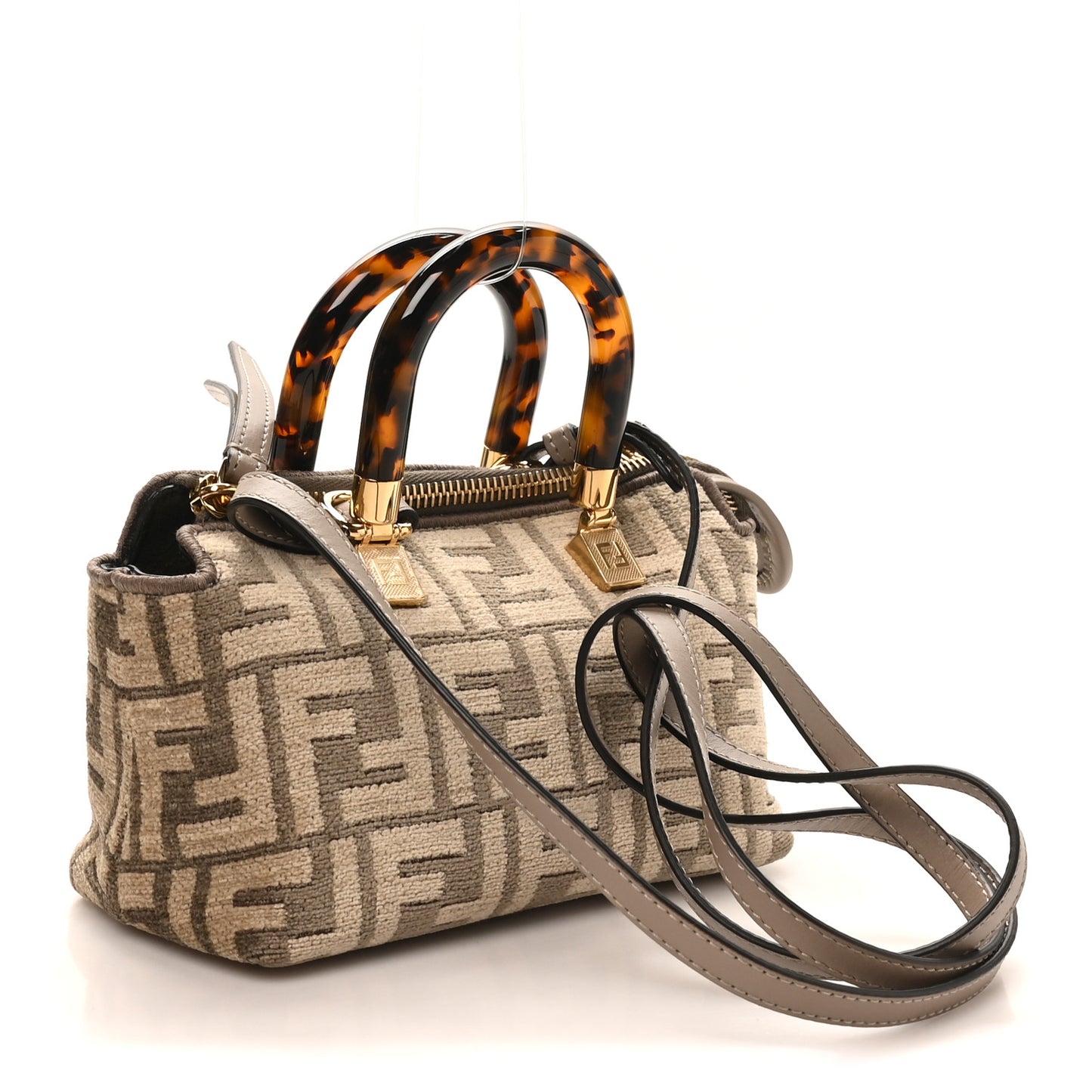 Chenille Vitello King Plexiglass FF Mini By The Way Top Handle Boston Bag Tortora Nuvola