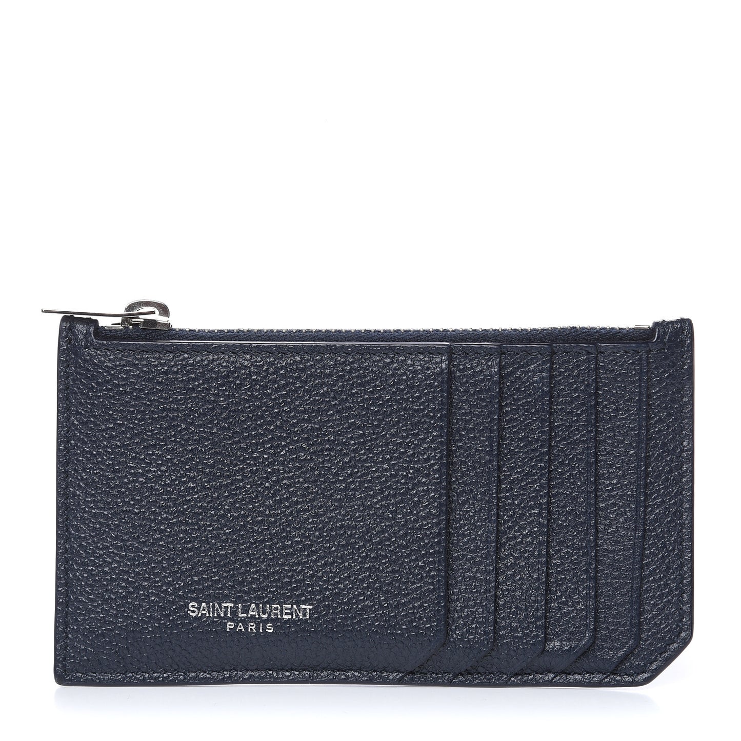 Grained Calfskin 5 Fragments Zip Pouch Card Holder Deep Marine