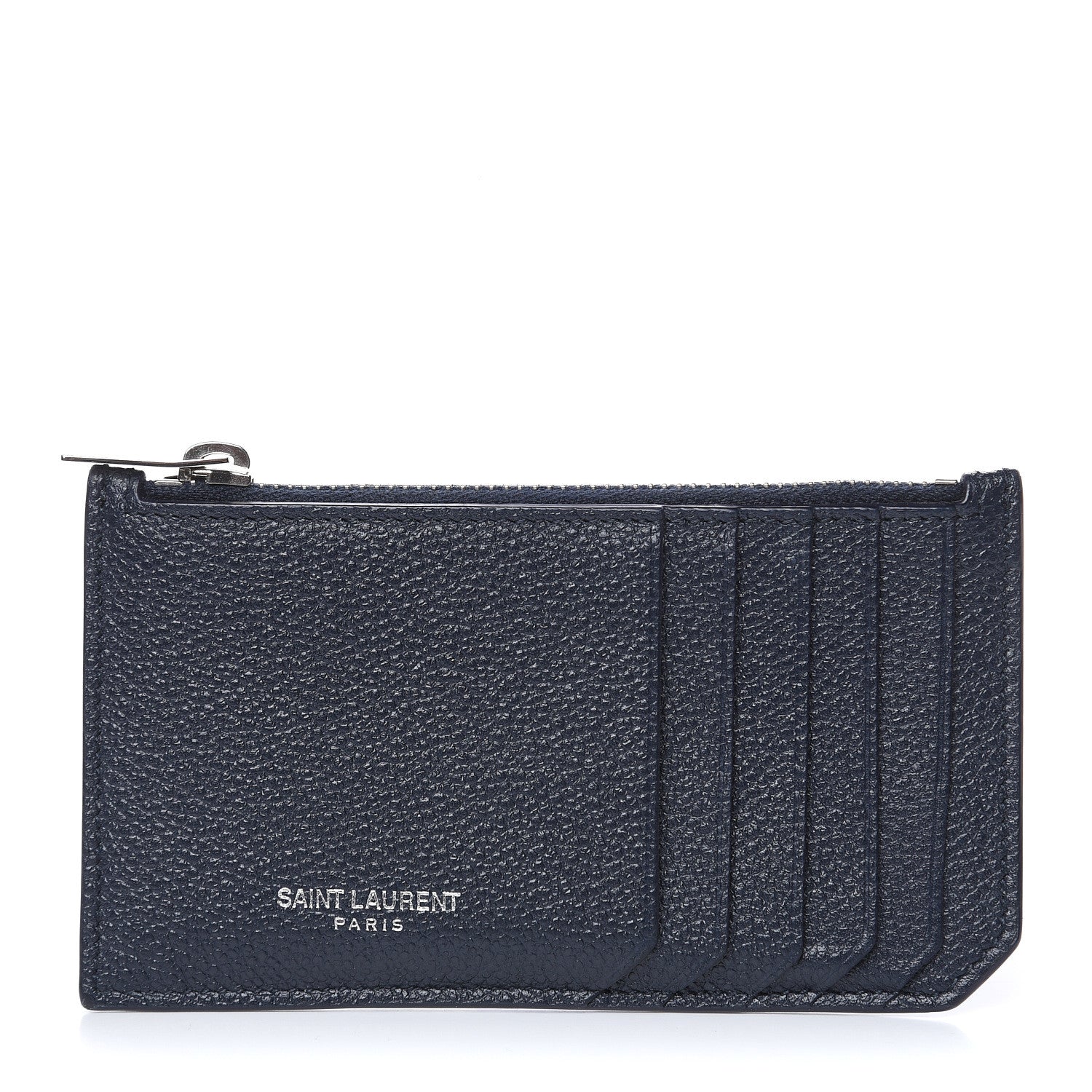 Saint Laurent Grained Calfskin 5 Fragments Zip Pouch Card Holder Deep Marine 1 of 7
