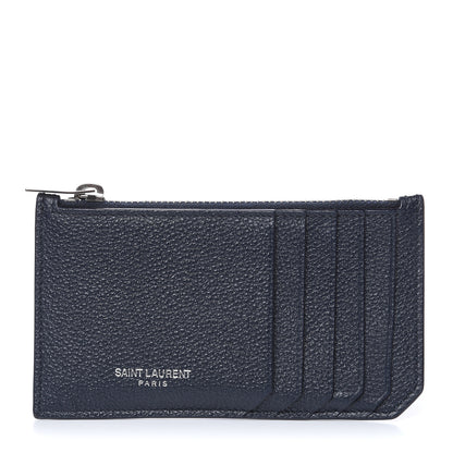 Saint Laurent Grained Calfskin 5 Fragments Zip Pouch Card Holder Deep Marine 1 of 7