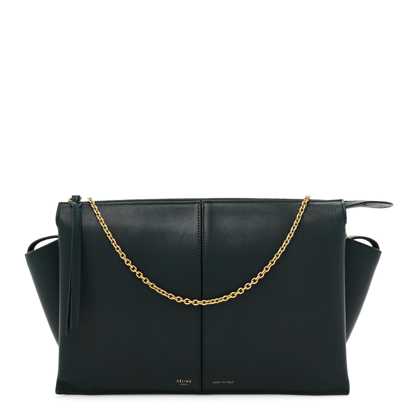 Smooth Calfskin Tri-Fold Clutch on Chain Bottle Green