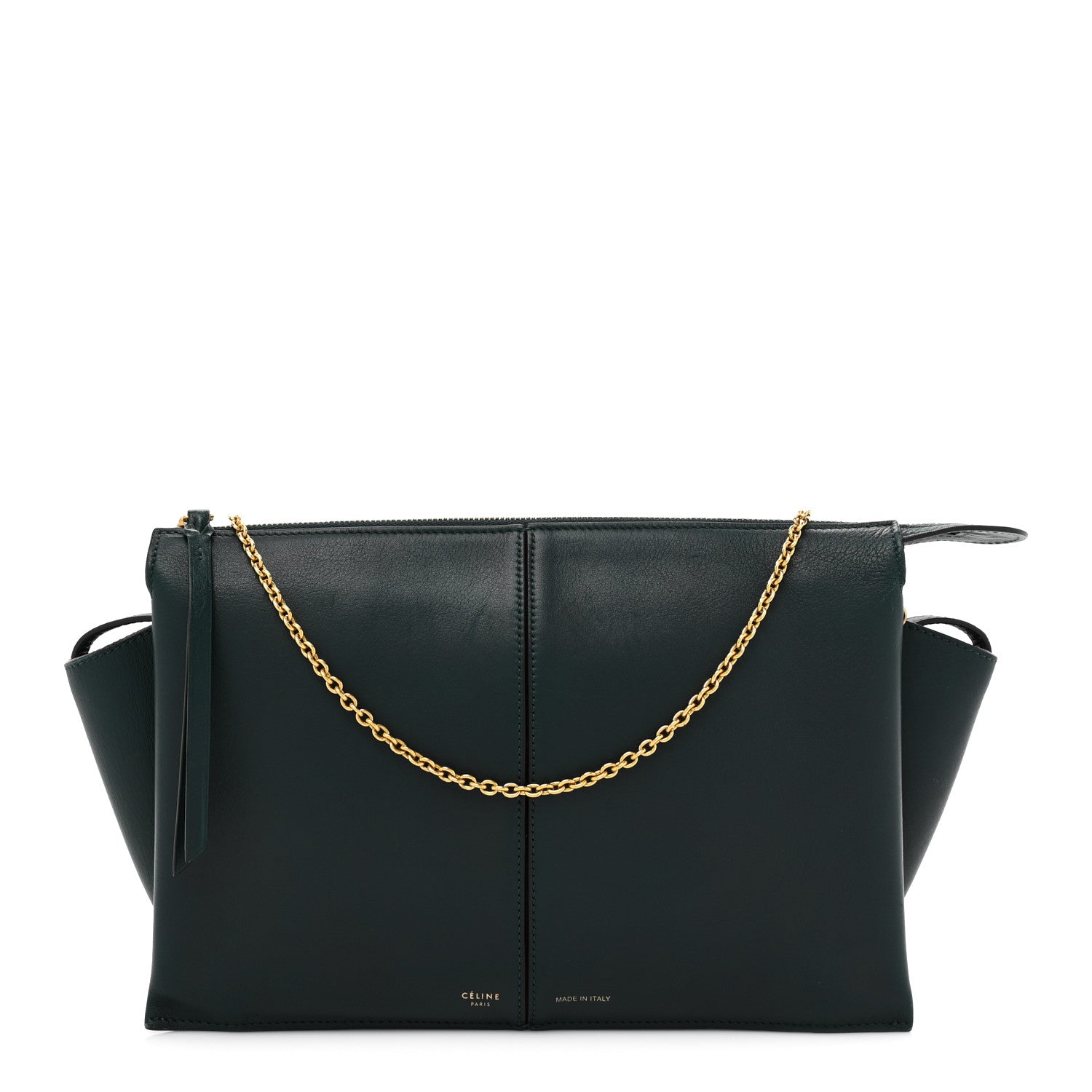 Celine Smooth Calfskin Tri-Fold Clutch on Chain Bottle Green 1 of 18