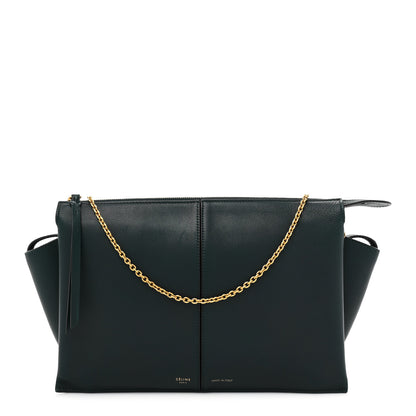 Celine Smooth Calfskin Tri-Fold Clutch on Chain Bottle Green 1 of 18