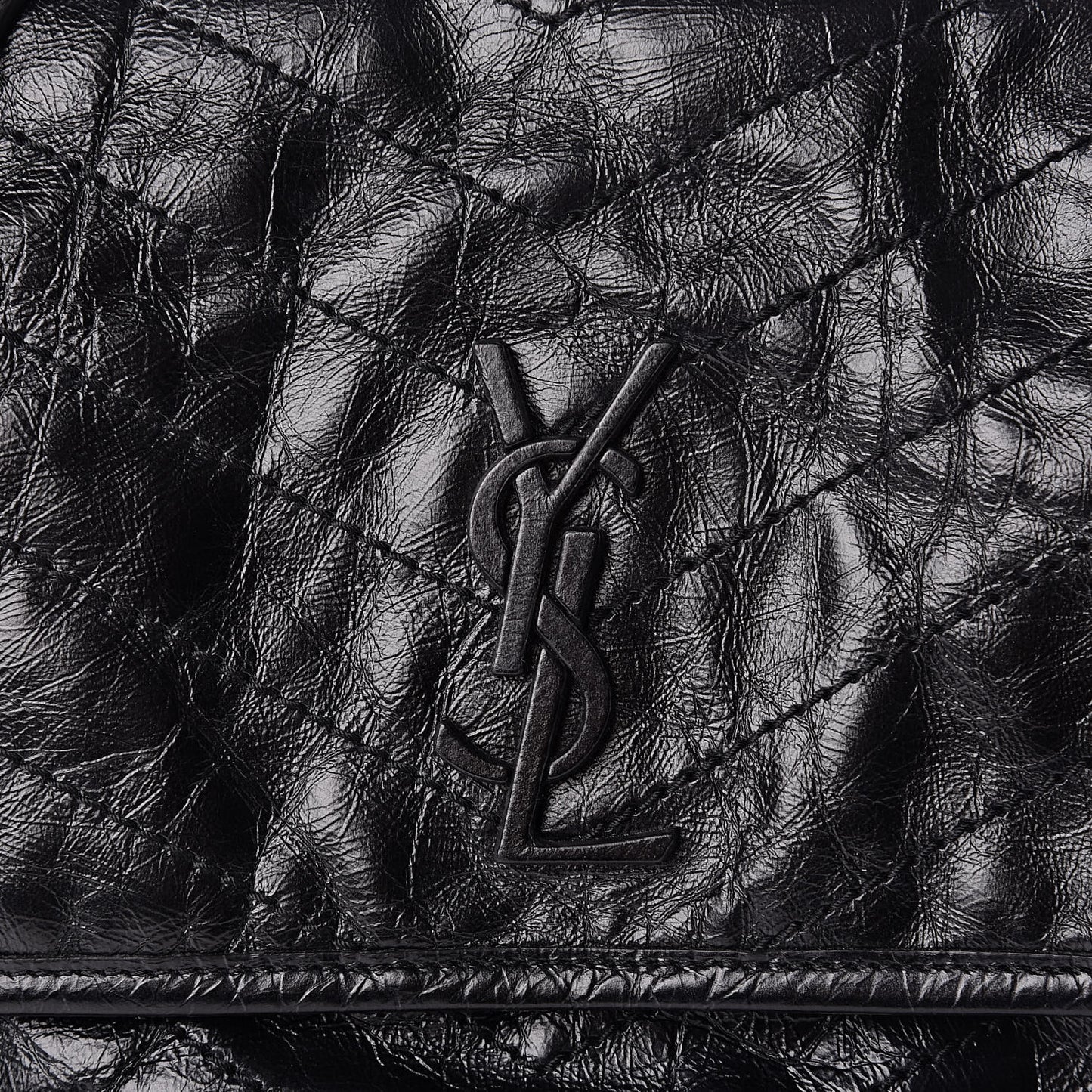 Crinkled Calfskin Matelasse Monogram Medium Niki Chain Satchel Black