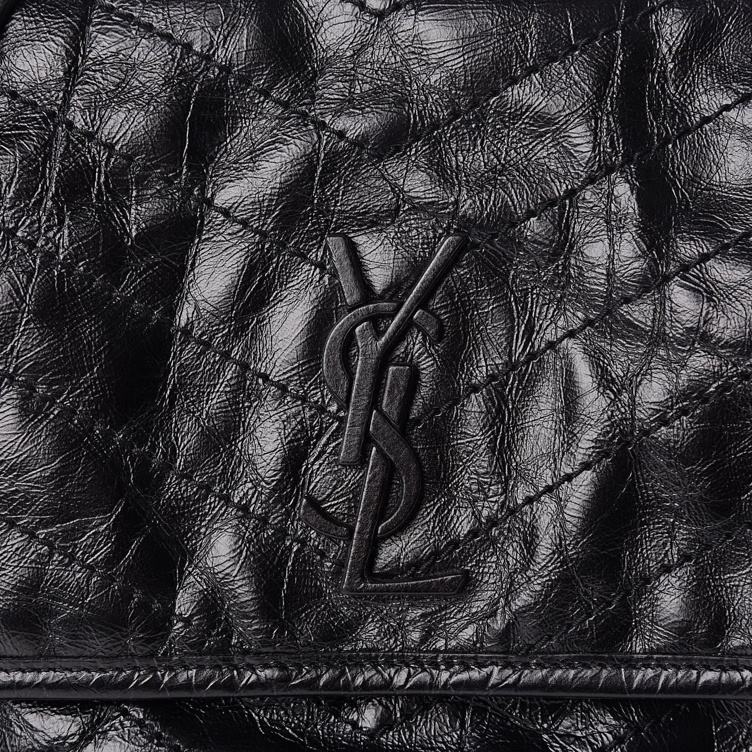 Saint Laurent Crinkled Calfskin Matelasse Monogram Medium Niki Chain Satchel Black 8 of 11