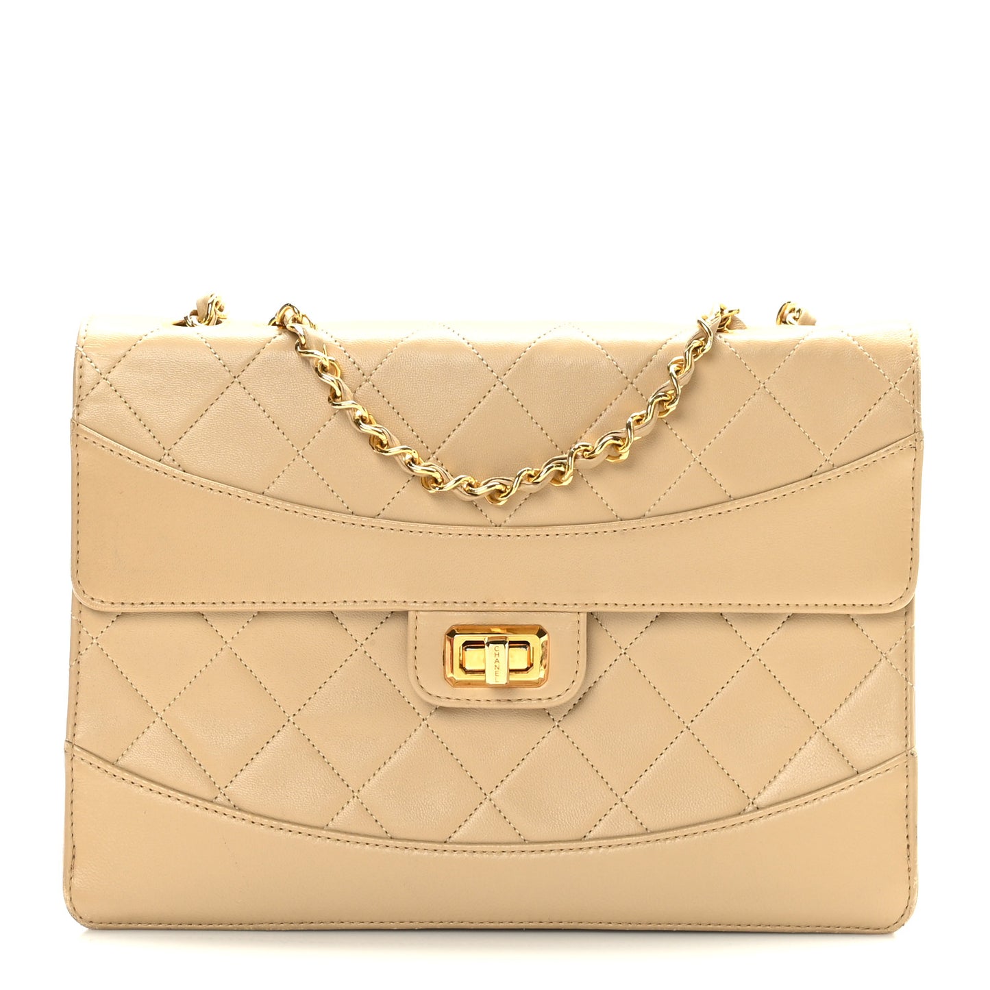 Lambskin Quilted Medium Single Flap Beige