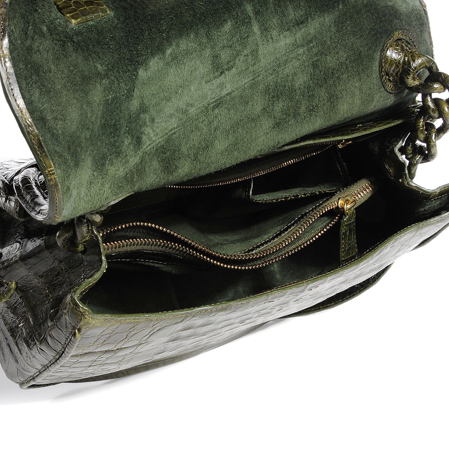 Crocodile Flap Shoulder Bag Olive