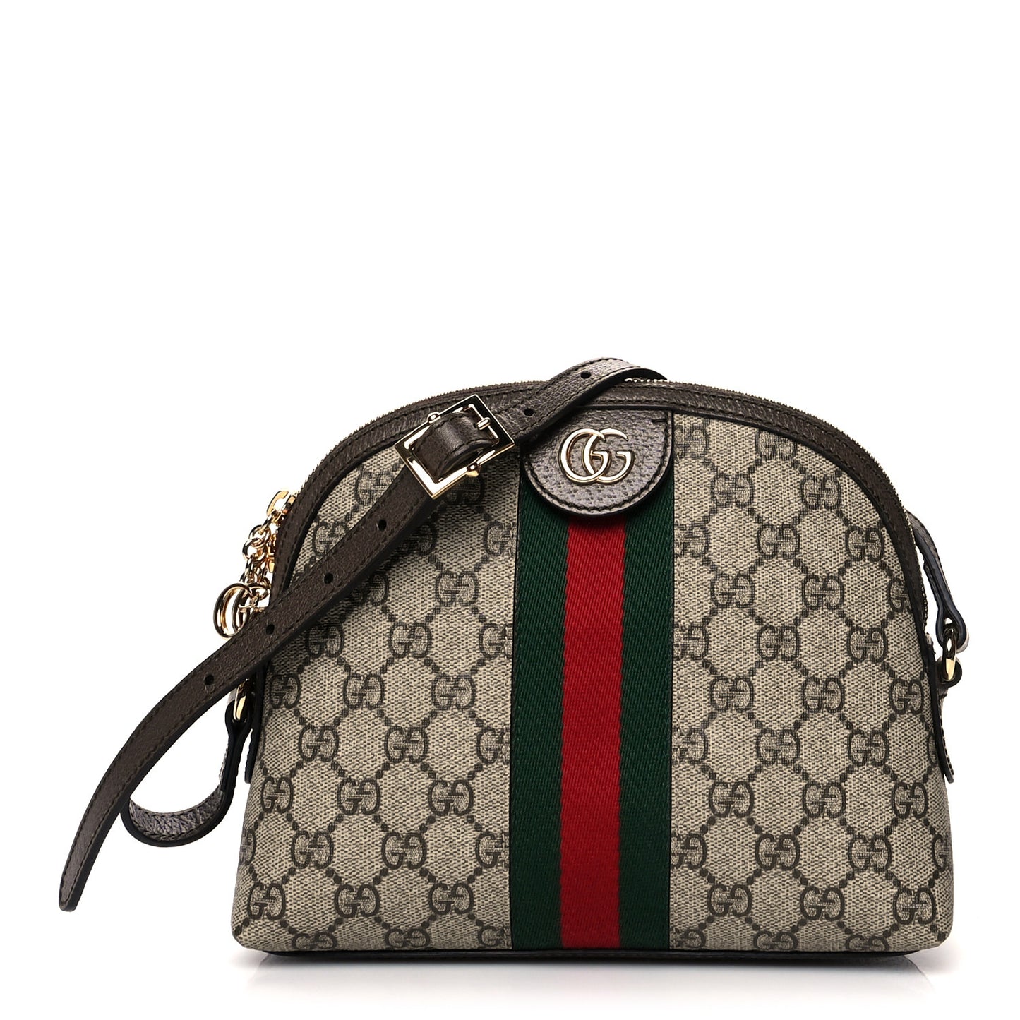 GG Supreme Monogram Textured Dollar Calfskin Web Small Ophidia Dome Shoulder Bag Beige Ebony New Acero