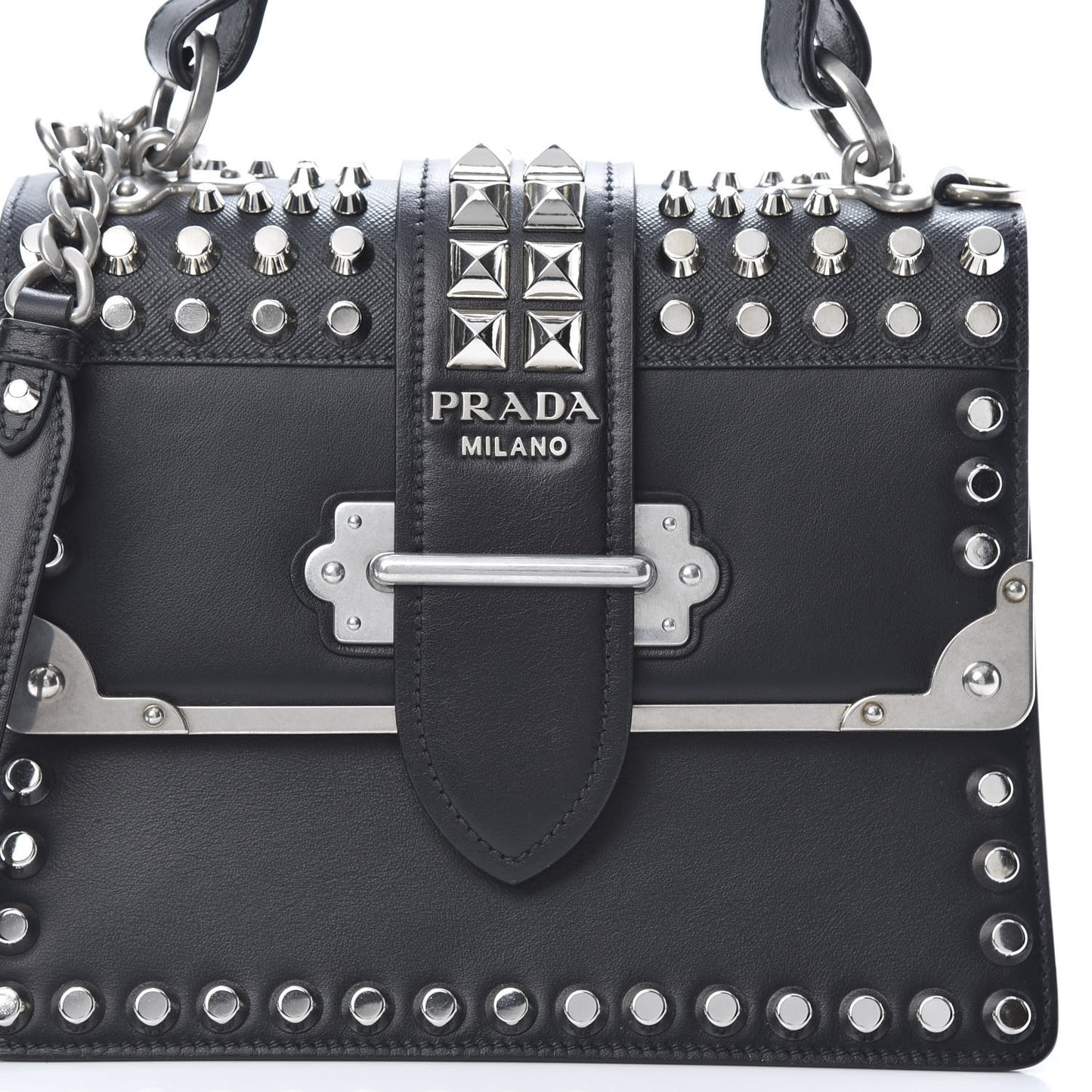 City Calfskin Saffiano Studded Cahier Bag Black