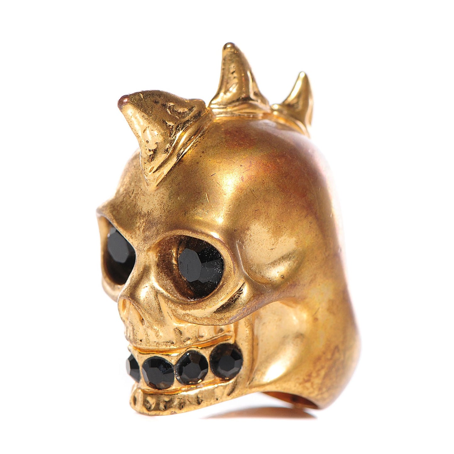 Crystal Shark Tooth Skull Ring 11 Gold Black