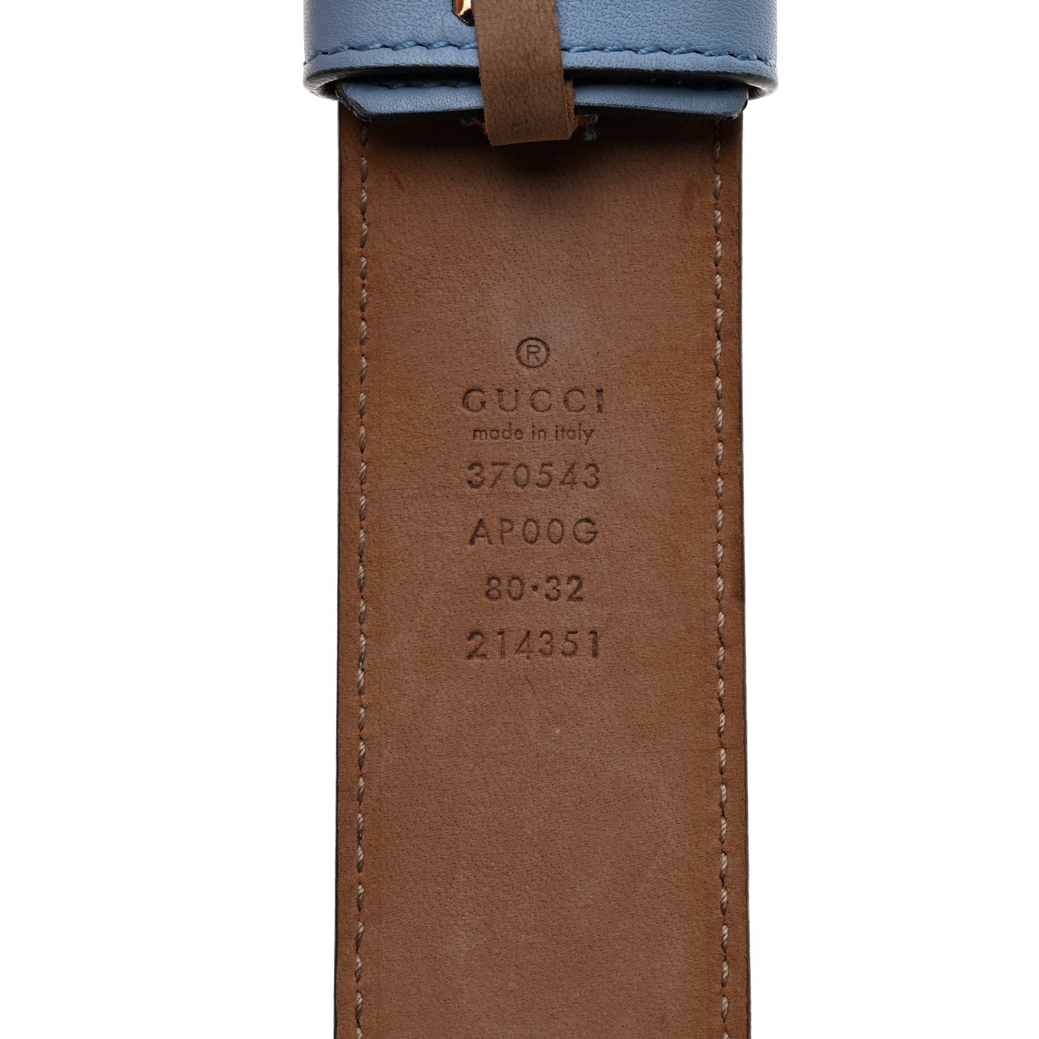 Gucci Calfskin Interlocking G 37mm Belt 80 32 Mineral Blue 6 of 6