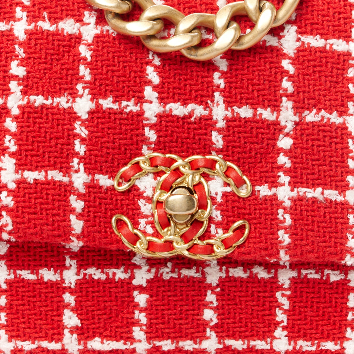 Tweed Quilted Medium Chanel 19 Flap Red White