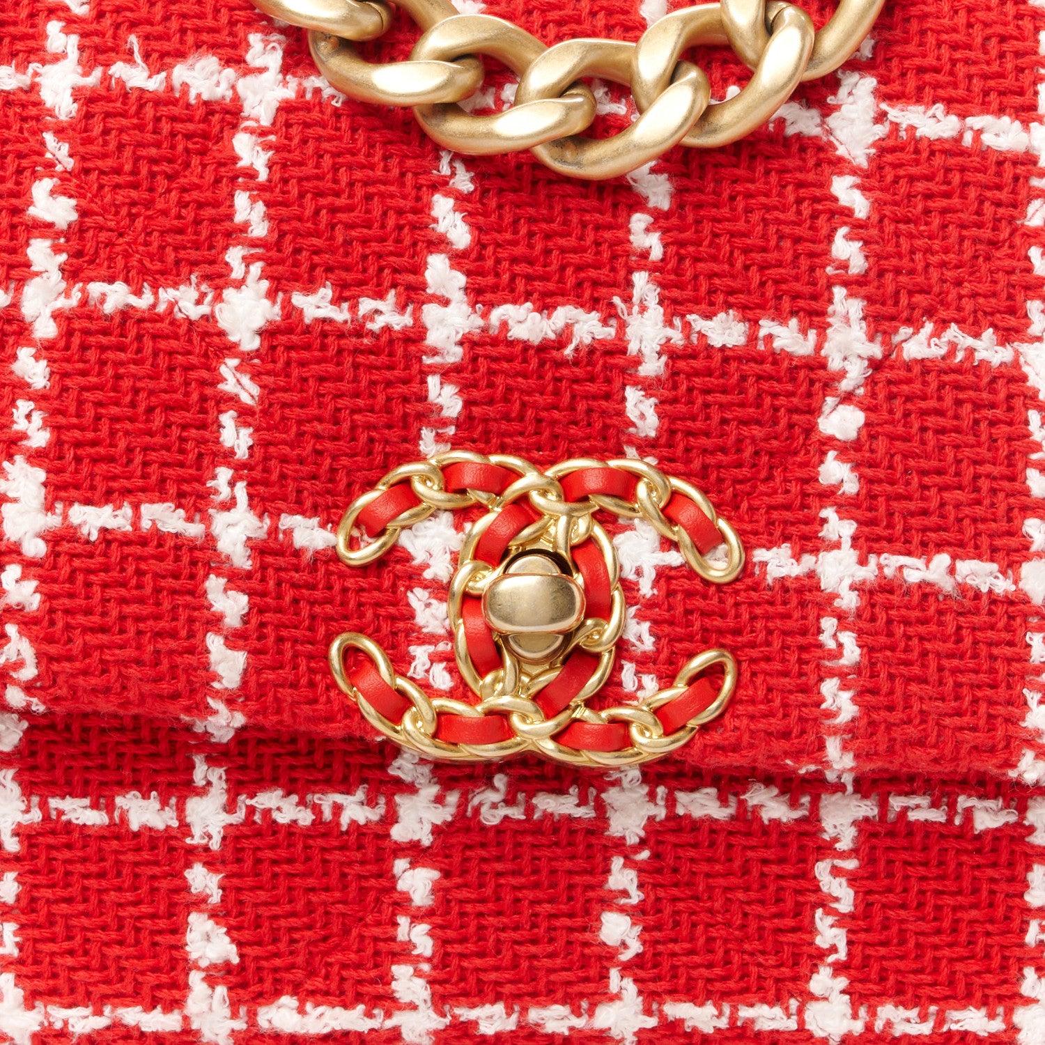 Chanel Tweed Quilted Medium Chanel 19 Flap Red White 8 of 11
