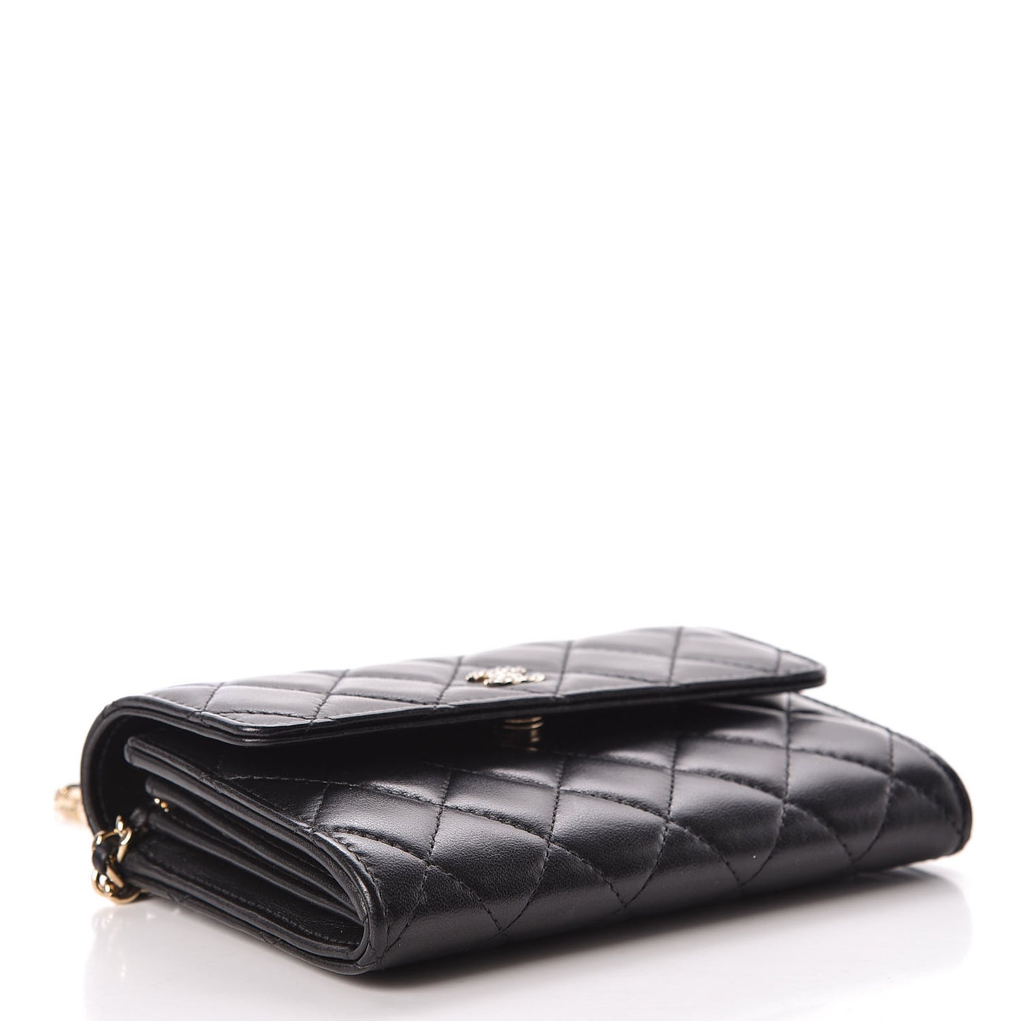 Lambskin Quilted Pearl Clutch With Chain Black