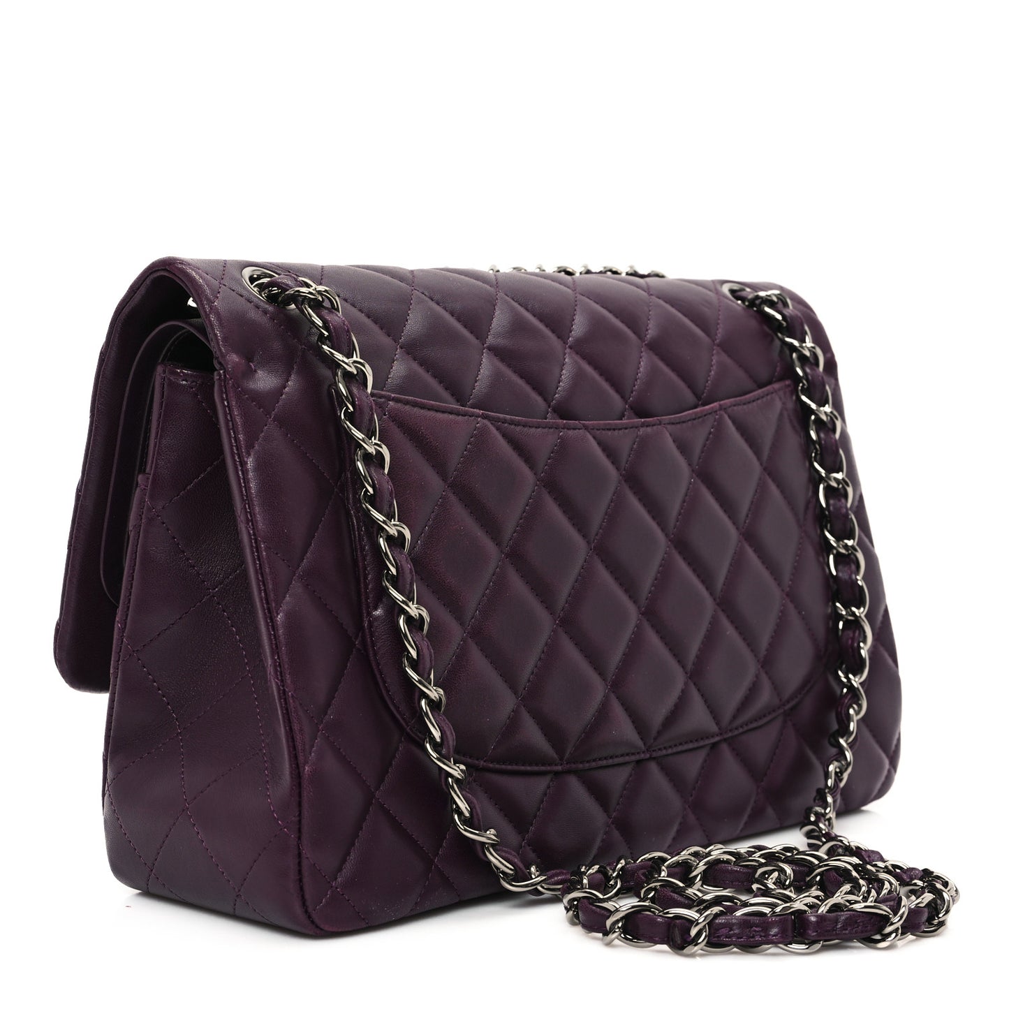 Lambskin Quilted Jumbo Double Flap Dark Purple