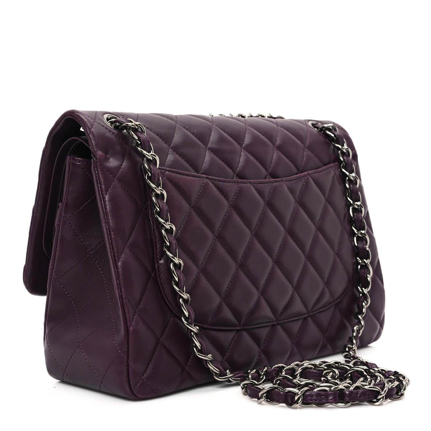 Chanel Lambskin Quilted Jumbo Double Flap Dark Purple 3 of 12